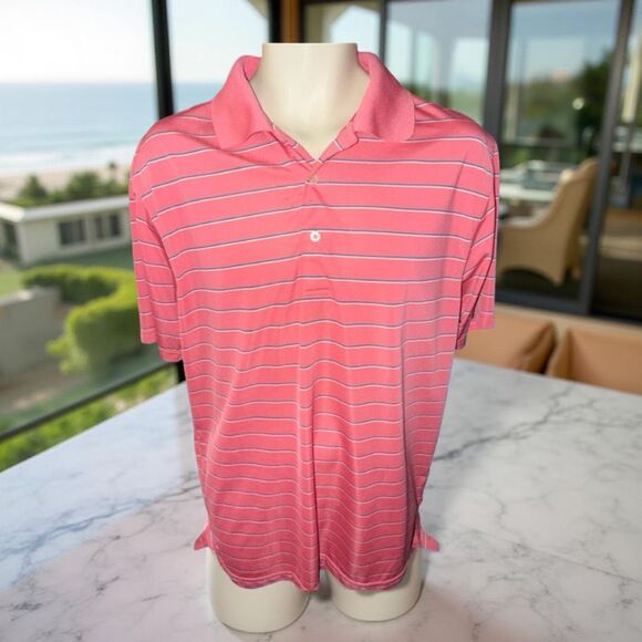 Peter Millar Summer Comfort Pink Stripe Golf Polo Size Medium #52 - Picture 1 of 6